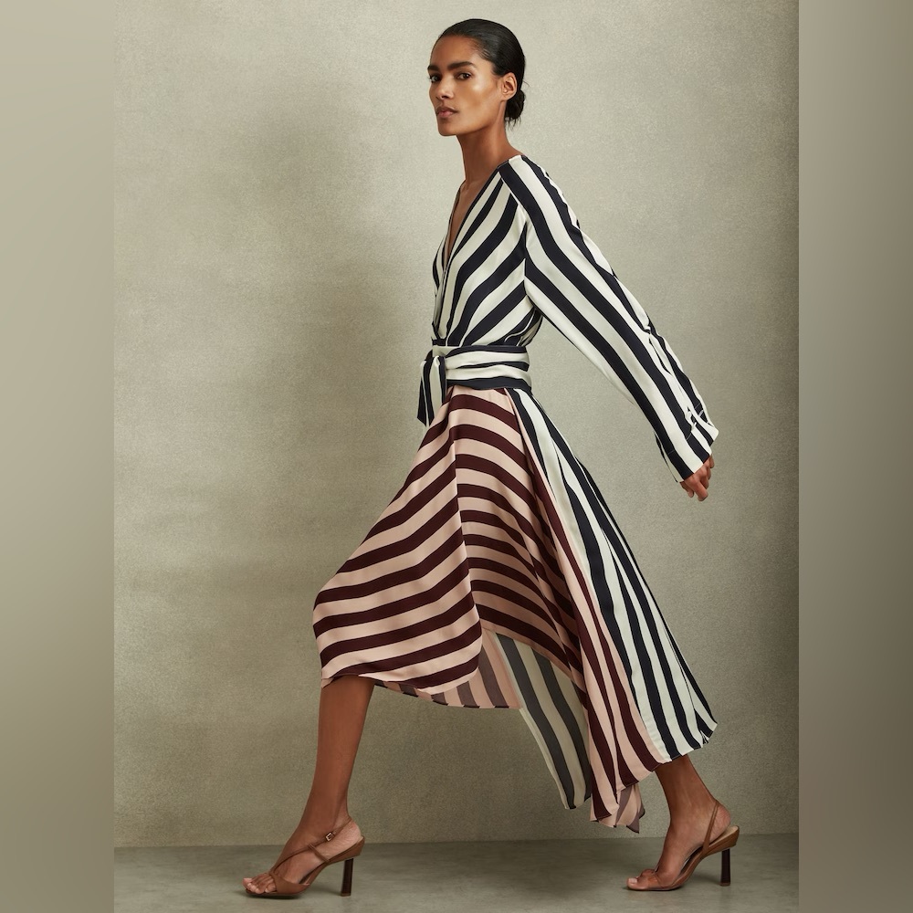 REISS Nola Colourblock Stripe Asymmetric Midi Dress – Excellent Condition - Picture 2 of 14
